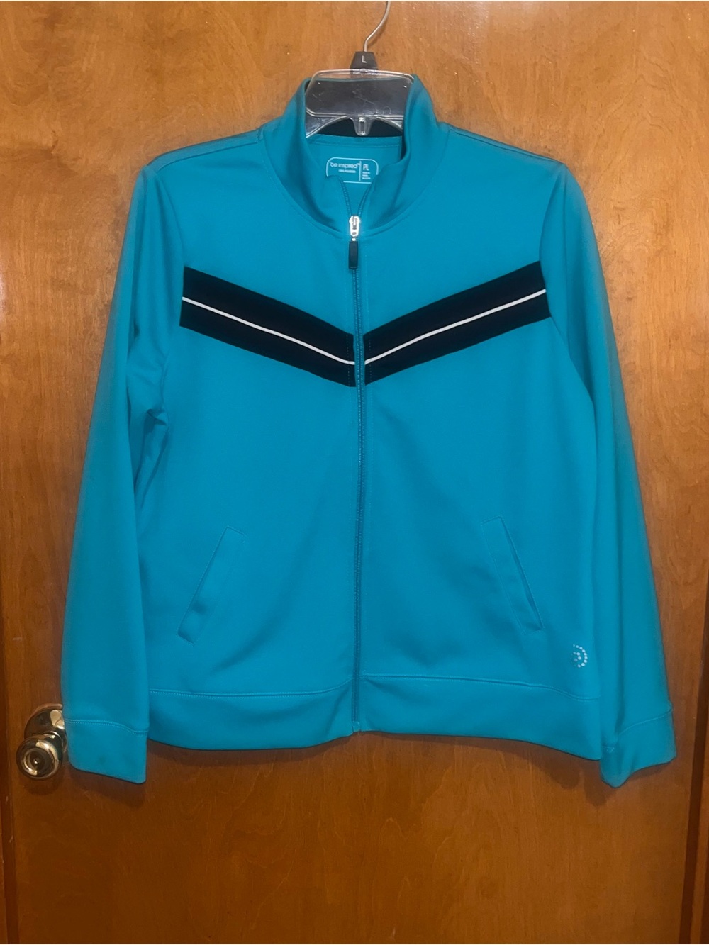 be inspired Teal Bomber Jacket with Black Chevron Stripe sz plg
